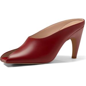 Coutgo Womens Kitten Heels Mules Open Peep Toe Slide Sandals Slip On Summer Dress Shoes(Red)