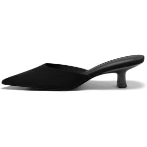 Coutgo Womens Kitten Low Heels Mules Closed Pointed Toe Pumps Slip On Backless Dress Shoes(Black)