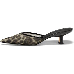 Coutgo Womens Kitten Low Heels Mules Closed Pointed Toe Pumps Slip On Backless Dress Shoes(Leopard Color)