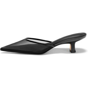 Coutgo Womens Kitten Low Heels Mules Closed Pointed Toe Pumps Slip On Backless Dress Shoes(Mesh Black)