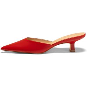 Coutgo Womens Kitten Low Heels Mules Closed Pointed Toe Pumps Slip On Backless Dress Shoes(Red)