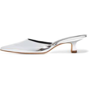 Coutgo Womens Kitten Low Heels Mules Closed Pointed Toe Pumps Slip On Backless Dress Shoes(Silver)