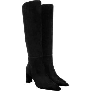 Coutgo Womens Knee High Boots Closed Pointed Toe Chunky Heel Tall Boots Side Zipper Fall Dress Boot Shoes(Black)