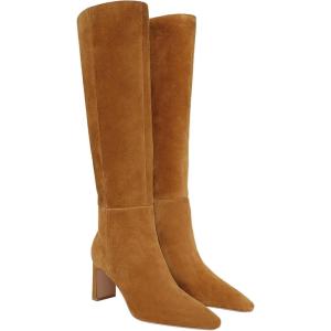 Coutgo Womens Knee High Boots Closed Pointed Toe Chunky Heel Tall Boots Side Zipper Fall Dress Boot Shoes(Brown)