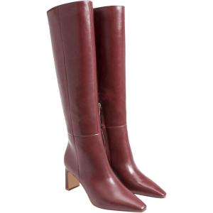 Coutgo Womens Knee High Boots Closed Pointed Toe Chunky Heel Tall Boots Side Zipper Fall Dress Boot Shoes(Burgundy)
