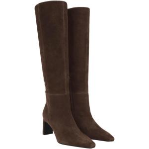 Coutgo Womens Knee High Boots Closed Pointed Toe Chunky Heel Tall Boots Side Zipper Fall Dress Boot Shoes(Chocolate)