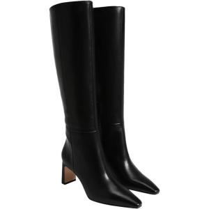Coutgo Womens Knee High Boots Closed Pointed Toe Chunky Heel Tall Boots Side Zipper Fall Dress Boot Shoes(Cool Black)
