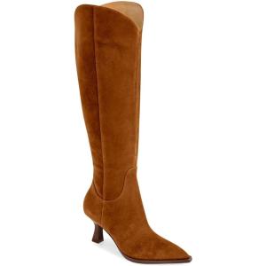 Coutgo Womens Knee High Boots Kitten Heel Pointed Toe Tall Boots Side Zipper Fall Winter Shoes(Brown)
