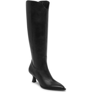 Coutgo Womens Knee High Boots Kitten Heel Pointed Toe Tall Boots Side Zipper Fall Winter Shoes(Cool Black)