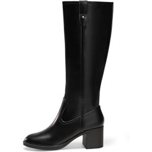 Coutgo Womens Knee High Boots Low Chunky Heel Round Toe Tall Boots Side Zipper Fall Dress Shoes(Black)