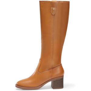 Coutgo Womens Knee High Boots Low Chunky Heel Round Toe Tall Boots Side Zipper Fall Dress Shoes(Brown)