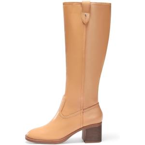 Coutgo Womens Knee High Boots Low Chunky Heel Round Toe Tall Boots Side Zipper Fall Dress Shoes(Light Brown)