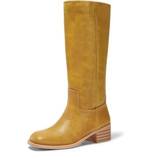 Coutgo Women’s Knee High Boots Square Toe Chunky Block Heel Tall Boots Comfortable Low Heel Shoes(Banana Yellow)