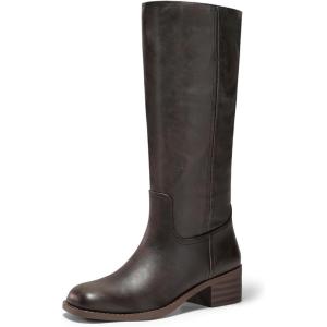 Coutgo Women’s Knee High Boots Square Toe Chunky Block Heel Tall Boots Comfortable Low Heel Shoes(Blackish Brown)