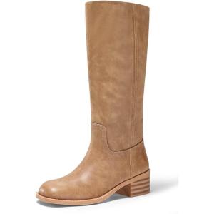 Coutgo Women’s Knee High Boots Square Toe Chunky Block Heel Tall Boots Comfortable Low Heel Shoes(Light Brown)