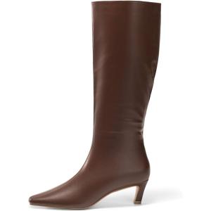Coutgo Womens Knee High Boots Square Toe Kitten Heel Tall Boots Side Zipper Dressy Fall Shoes(Dark Brown)