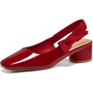 Coutgo Women’s Low Block Heels Slingback Bow Closed Square Toe Slip On Work Pumps Dress Shoes(Red)