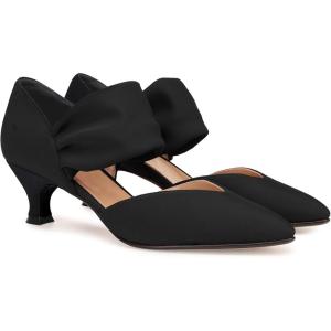 Coutgo Womens Low Kitten Heel Dress Shoes Pointed Toe Slip on Ankle Strap Cutout Elegant Party Wedding Pumps(Black)