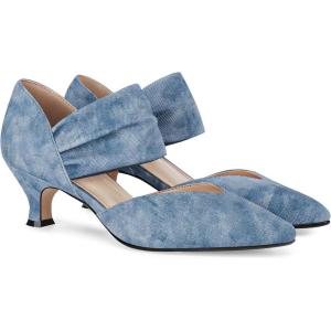 Coutgo Womens Low Kitten Heel Dress Shoes Pointed Toe Slip on Ankle Strap Cutout Elegant Party Wedding Pumps(Jean Blue)