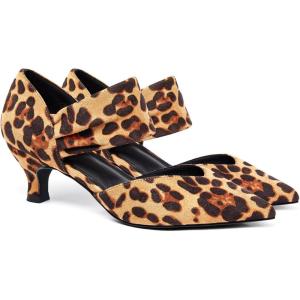 Coutgo Womens Low Kitten Heel Dress Shoes Pointed Toe Slip on Ankle Strap Cutout Elegant Party Wedding Pumps(Leopard)