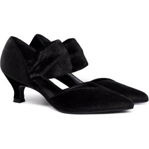 Coutgo Womens Low Kitten Heel Dress Shoes Pointed Toe Slip on Ankle Strap Cutout Elegant Party Wedding Pumps(Velvetblack)