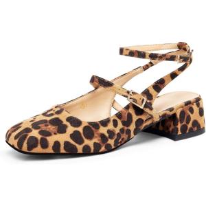 Coutgo Womens Mary Jane Chunky Low Heels Closed Square Toe Ankle Strap Pumps Wedding Party Dress Shoes(Leopard Suede)