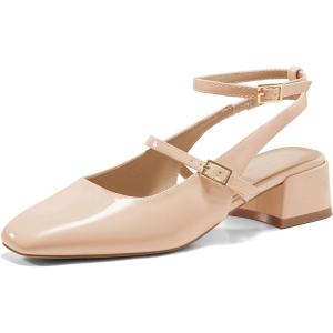Coutgo Womens Mary Jane Chunky Low Heels Closed Square Toe Ankle Strap Pumps Wedding Party Dress Shoes(Nude)