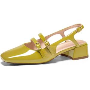 Coutgo Womens Mary Jane Chunky Low Heels Slingback Pumps Closed Square Toe Wedding Dress Shoes(Green)