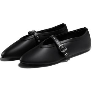 Coutgo Womens Mesh Ballet Flats Mary Jane Fishnet Ballerina Buckle Strap Comfortable Causal Dress Shoes(Cool Black)