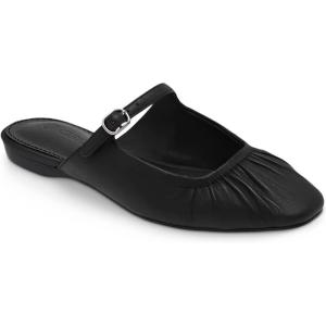 Coutgo Womens Mules Mary Jane Flats Closed Toe Pleated Slip on Shoes Dressy Casual Slides(Black)