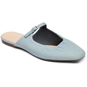 Coutgo Womens Mules Mary Jane Flats Closed Toe Pleated Slip on Shoes Dressy Casual Slides(Blue)