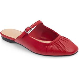 Coutgo Womens Mules Mary Jane Flats Closed Toe Pleated Slip on Shoes Dressy Casual Slides(Red)