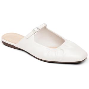 Coutgo Womens Mules Mary Jane Flats Closed Toe Pleated Slip on Shoes Dressy Casual Slides(White)
