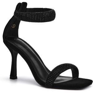 Coutgo Women’s One Strap Heeled Sandals Square Open Toe Stiletto Heels Ankle Buckle Strap Summer Pump Shoes(Black)