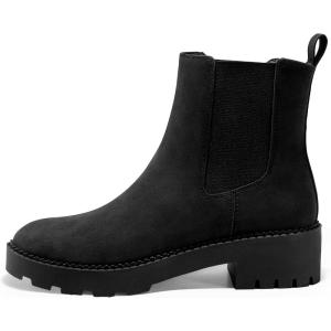Coutgo Womens Platform Chunky Low Heel Slip on Chelsea Boots Suede Elastic Ankle Boots(Black)