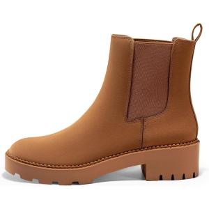 Coutgo Womens Platform Chunky Low Heel Slip on Chelsea Boots Suede Elastic Ankle Boots(Brown)