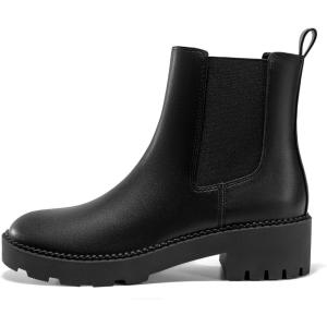 Coutgo Womens Platform Chunky Low Heel Slip on Chelsea Boots Suede Elastic Ankle Boots(Cool Black)