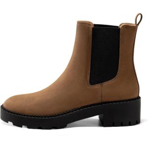 Coutgo Womens Platform Chunky Low Heel Slip on Chelsea Boots Suede Elastic Ankle Boots(Dark Brown)