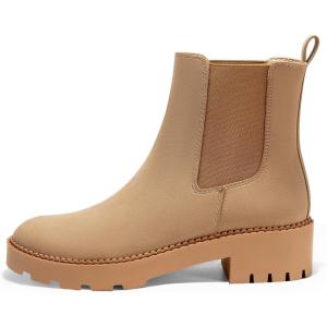 Coutgo Womens Platform Chunky Low Heel Slip on Chelsea Boots Suede Elastic Ankle Boots(Khaki)