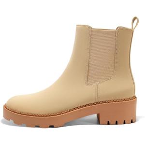 Coutgo Womens Platform Chunky Low Heel Slip on Chelsea Boots Suede Elastic Ankle Boots(Light Khaki)