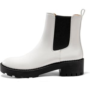 Coutgo Womens Platform Chunky Low Heel Slip on Chelsea Boots Suede Elastic Ankle Boots(White)