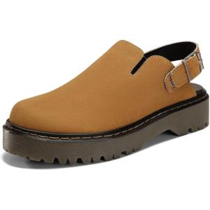 Coutgo Women’s Platform Clogs Adjustable Strap Slingback Mules Suede Leather Closed Toe Slip on Shoes(Brown)