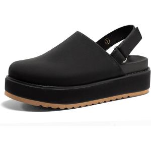 Coutgo Women’s Platform Clogs Adjustable Strap Slip on Mules Shoes Comfortable Fall Sandals(Black)