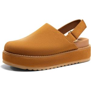 Coutgo Women’s Platform Clogs Adjustable Strap Slip on Mules Shoes Comfortable Fall Sandals(Brown)