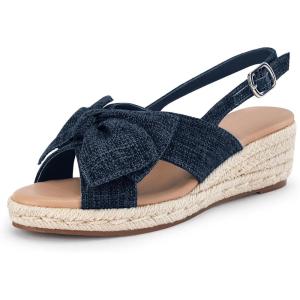 Coutgo Women’s Platform Espadrille Wedge Sandals Slingback Bowknot Open Toe Casual Summer Dress Shoes(Navy Blue)