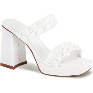 Coutgo Womens Platform Heels Chunky Heel Braided Heeled Sandals Slip on High Mules Party Summer Dress Shoes(Ivory White)