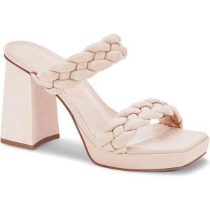 Coutgo Womens Platform Heels Chunky Heel Braided Heeled Sandals Slip on High Mules Party Summer Dress Shoes(Nude)