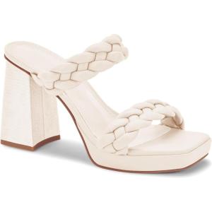 Coutgo Womens Platform Heels Chunky Heel Braided Heeled Sandals Slip on High Mules Party Summer Dress Shoes(White)
