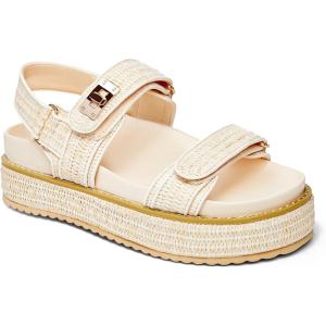 Coutgo Womens Platform Sandals Comfortable Flat Sandals Double Strap Footbed Summer Beach Sandals(Beige-natural Raffia)