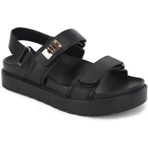 Coutgo Womens Platform Sandals Comfortable Flat Sandals Double Strap Footbed Summer Beach Sandals(Black)